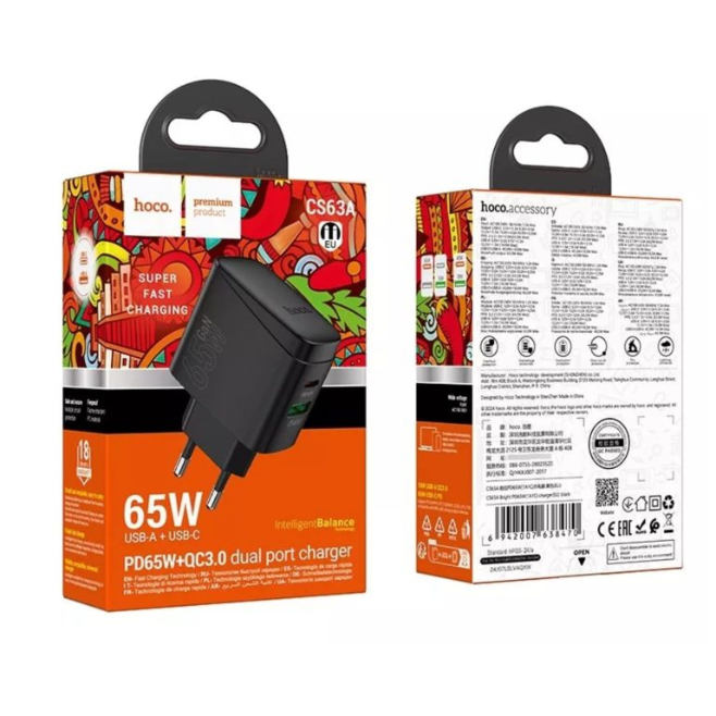 Cargador Hoco CS63A 65W TIPO C (SET COMPLETO)
