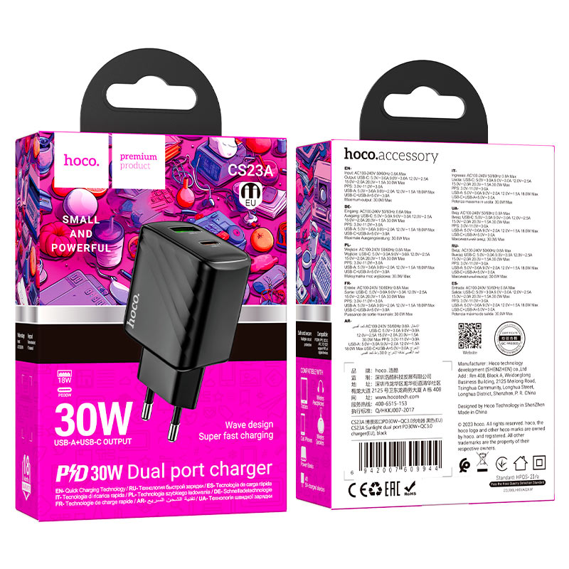 Cargador HOCO CS23A Sunlight de 30W⚡ (Doble Puerto- SIN CABLE)
