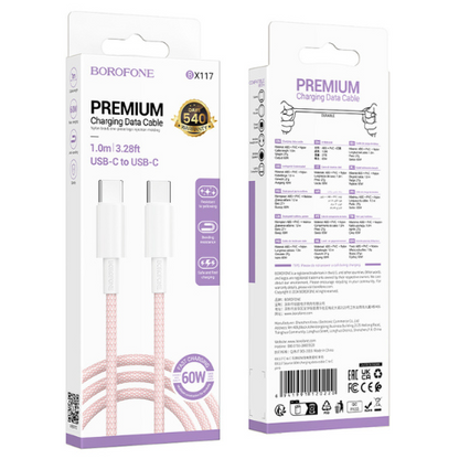 Cable Tipo C - Tipo C BOROFONE BX117  (60W) (ROSADO)