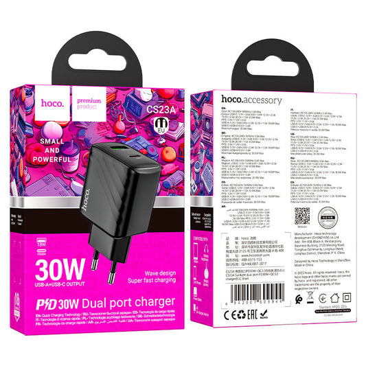 Cargador HOCO CS23A Sunlight de 30W⚡ (Doble Puerto- SIN CABLE)